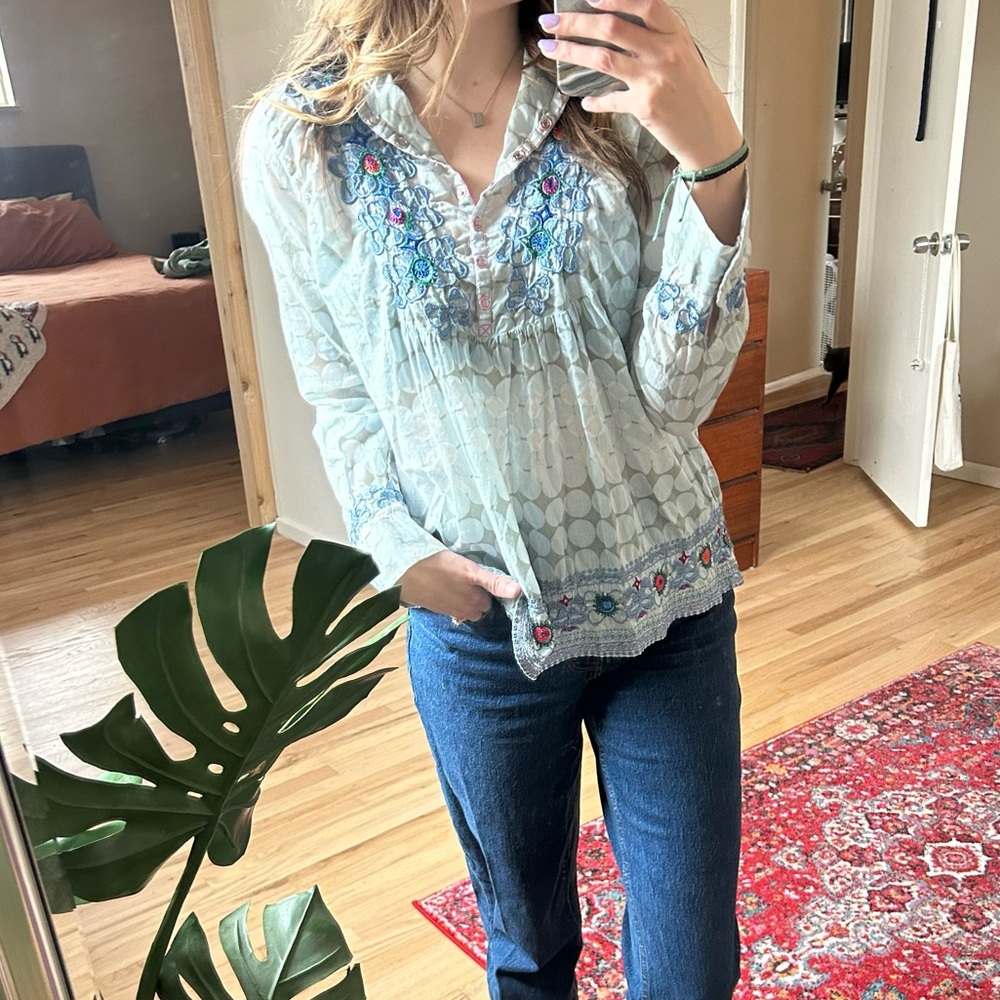 3J WorkShop Johnny Was | Embroidered Button Up Blouse